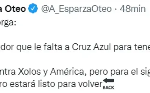 Cuándo regresaría Mayorga en Cruz Azul. (@A_EsparzaOteo)