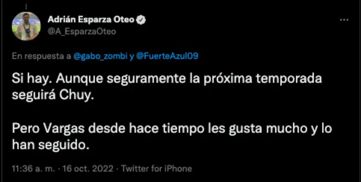 Adrián Esparza sobre Camilo Vargas | Twitter