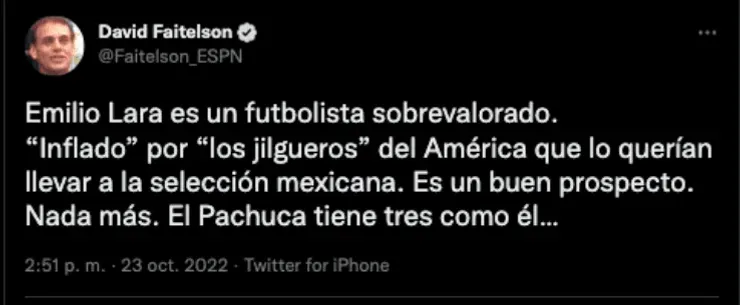 Faitelson opina sobre Emilio Lara | Twitter