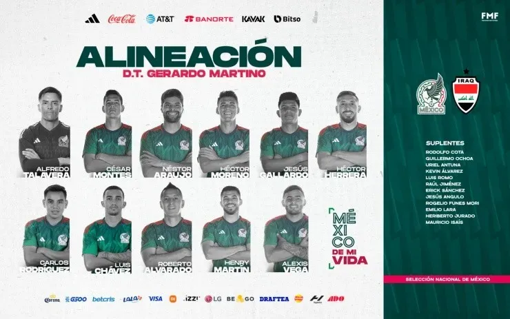 Alineación de México vs. Irak