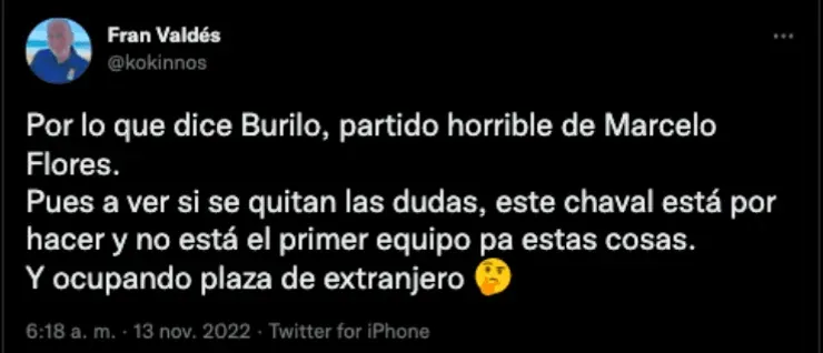 Críticas a Marcelo Flores | Twitter