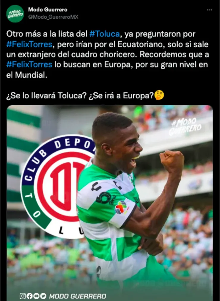Félix Torres podría ir a Toluca | Twitter