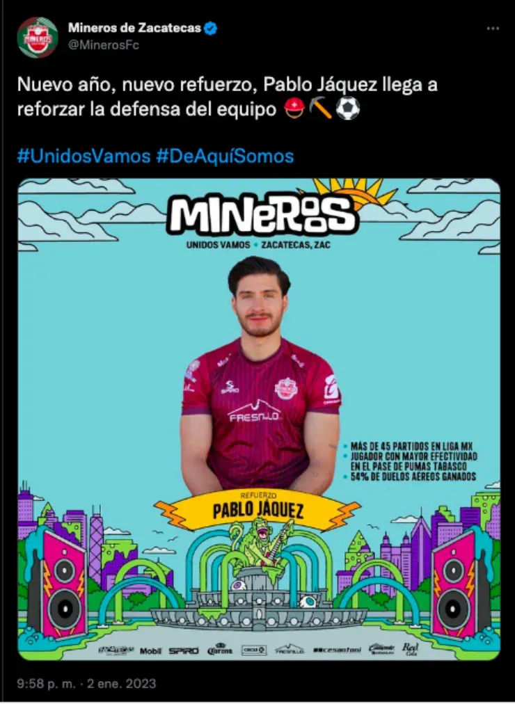 Pablo Jáquez firma con Mineros | Twitter