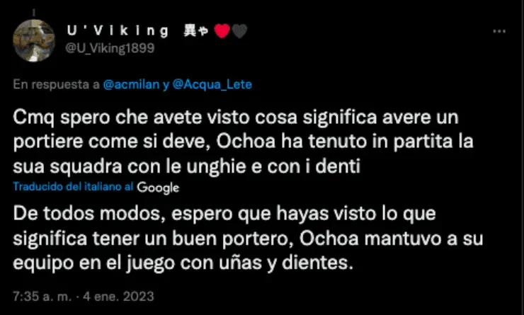 Fans del Milan sorprendidos con Ochoa | Twitter