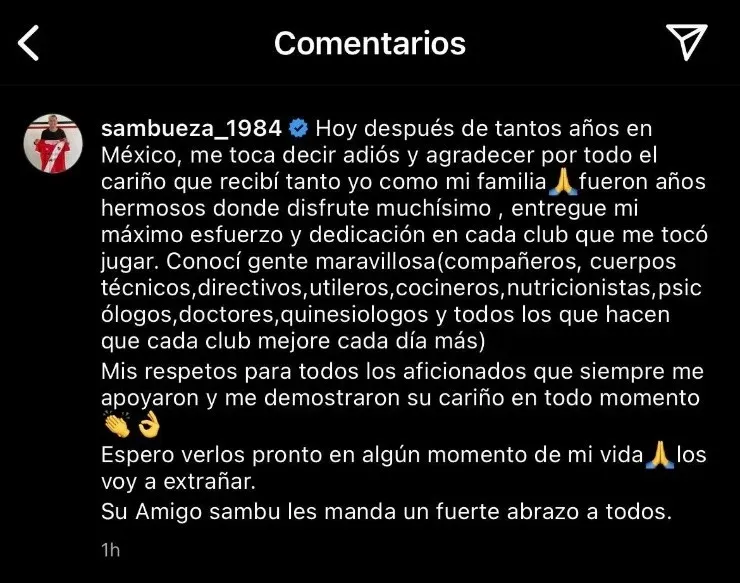 Rubens Sambueza se despidió de México