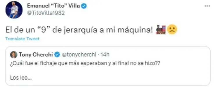 El comentario de Tito Villa en Twitter (Captura de Twitter)