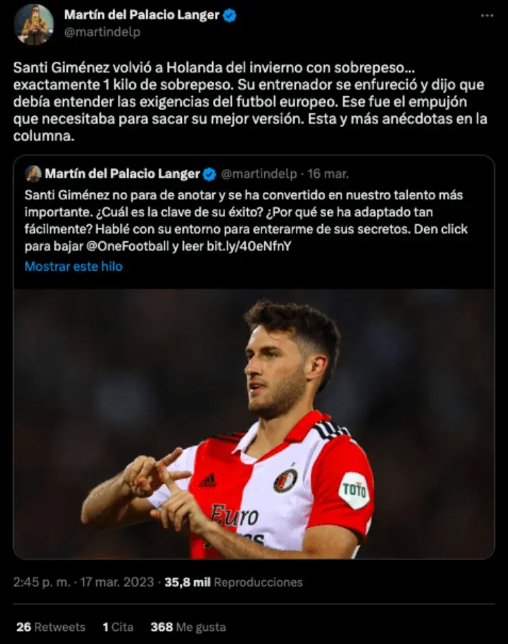 El regaño a Santi Giménez | Twitter