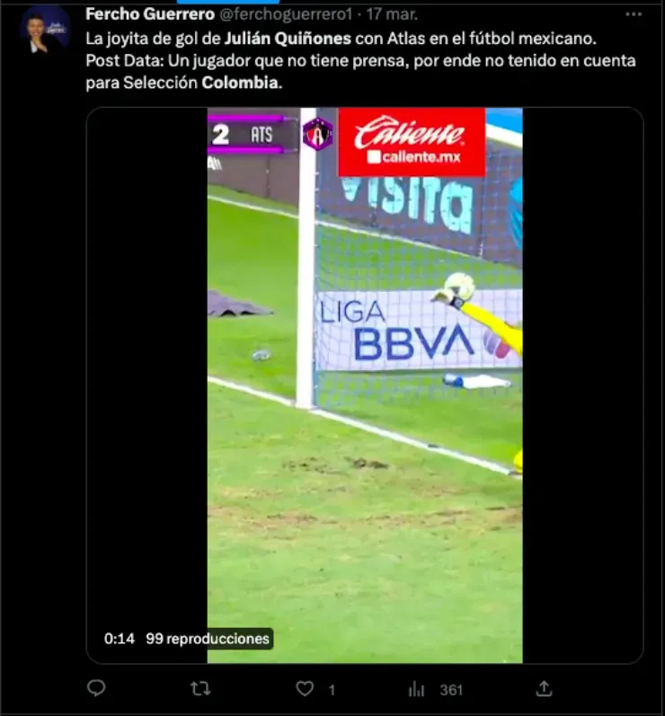 Piden a Quiñones en Colombia | Twitter