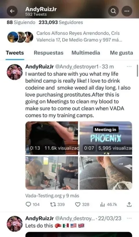 Caputara de la pulicación que hizo Andy Ruiz.