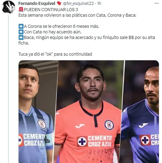 Baca, Domínguez y Corona podrían seguir en Cruz Azul. (@fer_esquivel22)