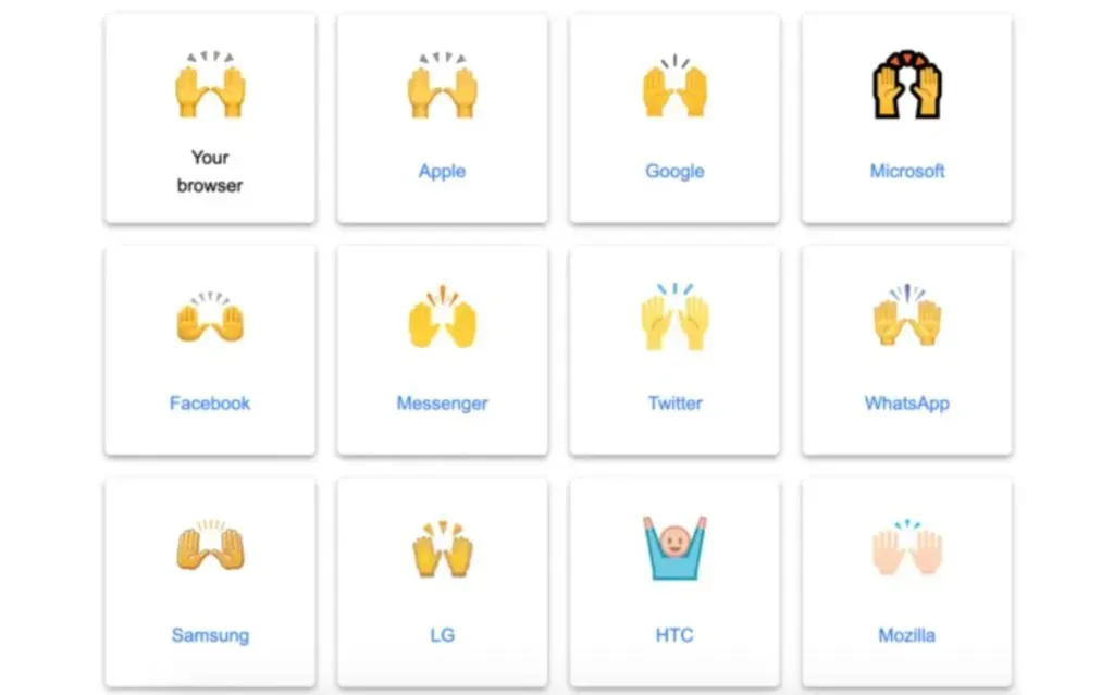 Diferentes versiones del emoji de manos levantadas