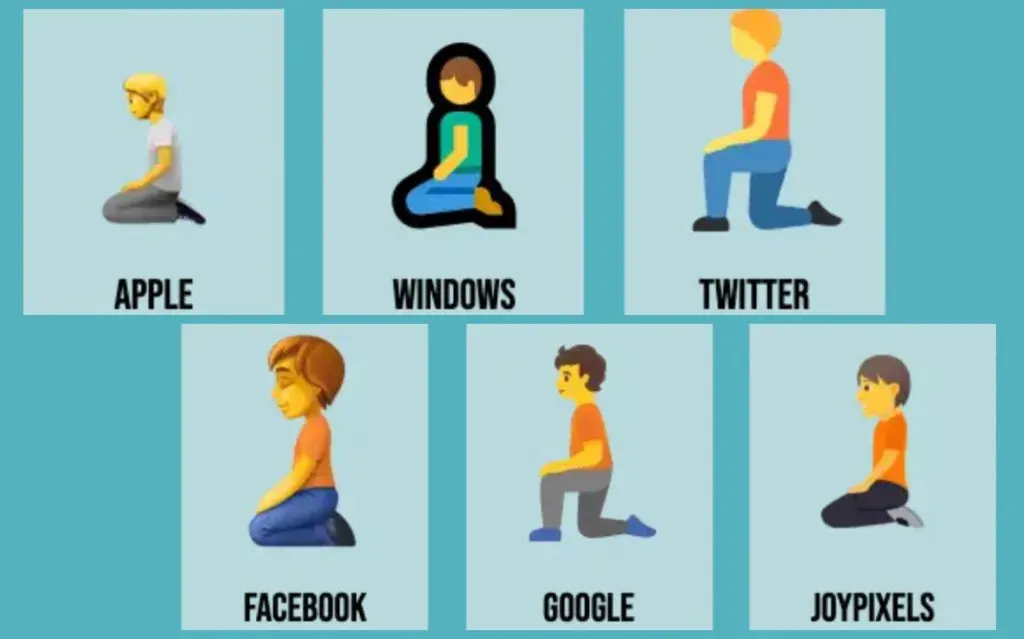 Diferentes versiones del emoji de persona arrodillada