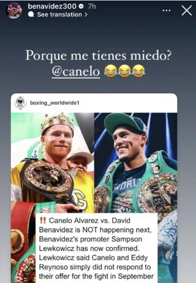 Benavidez publicó la historia en su cuenta de Instagram.