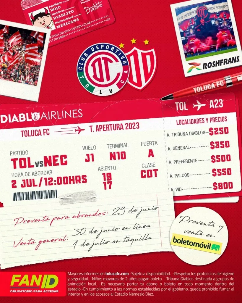 Boletos para Toluca vs. Necaxa por el Apertura 2023