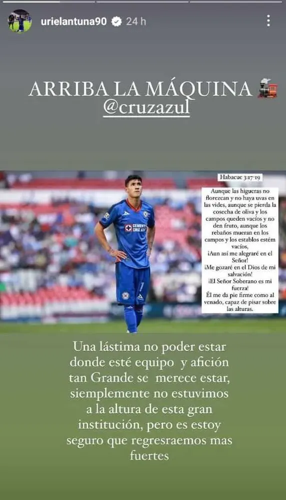 La historia de Uriel Antuna en Instagram.