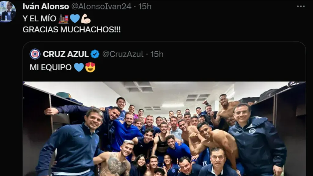 Iván Alonso celebró en redes sociales el tercer triunfo seguido de Cruz Azul