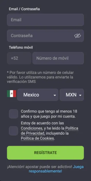 Pantalla de registro Coolbet México