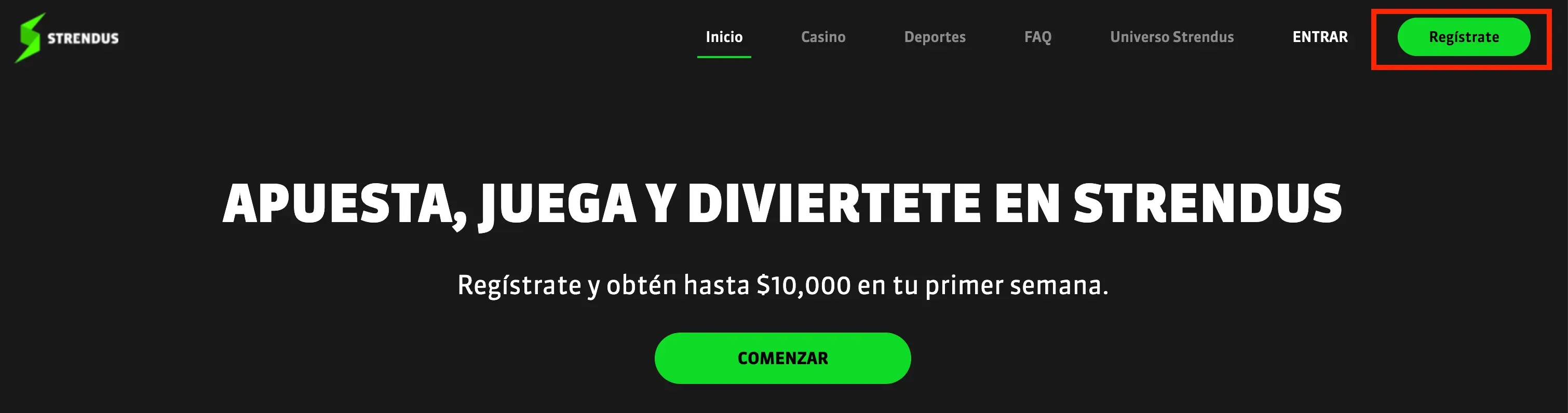 boton de registro en Strendus