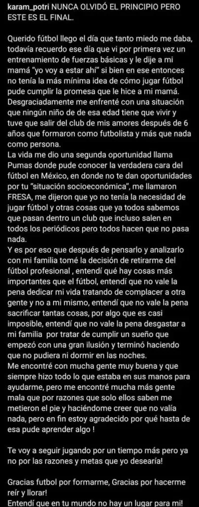 El descargo de Emiliano Karam. (Captura de pantalla de Instagram)