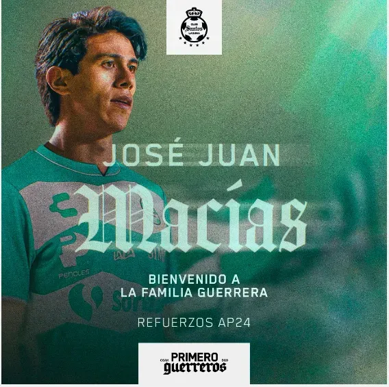 Santos Laguna le dio la bienvenida oficial a José Juan Macías. (Santos Laguna oficial)