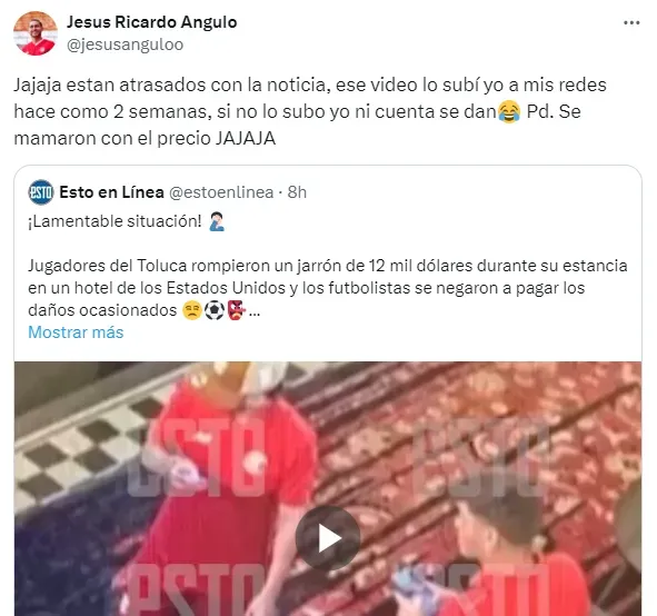 El comentario de Jesús Angulo en sus redes sociales (Fuente: @jesusanguloo)