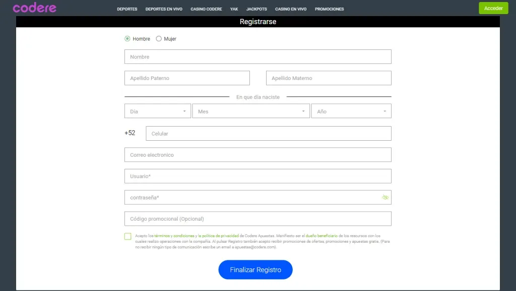 codere bono sin deposito