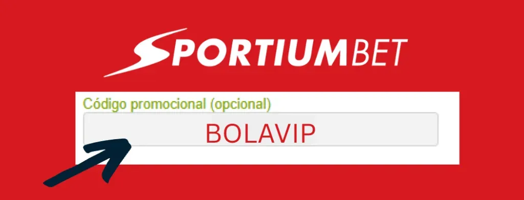 código promocional BOLAVIP de Sportiumbet en el campo de codigo promocional de la página oficial