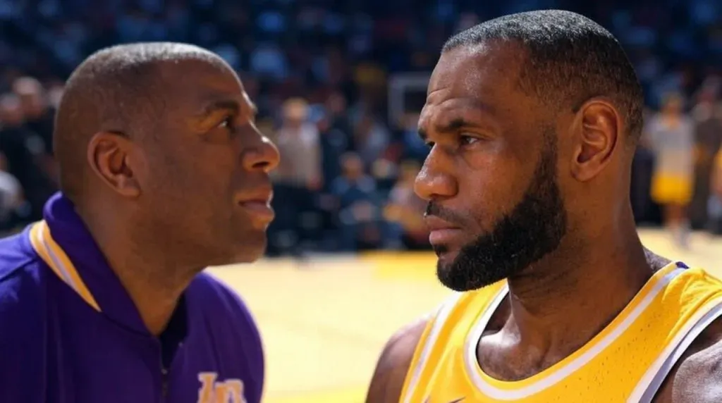 Magic Johnson y LeBron James. (Foto: Imagen generada por Grok IA)