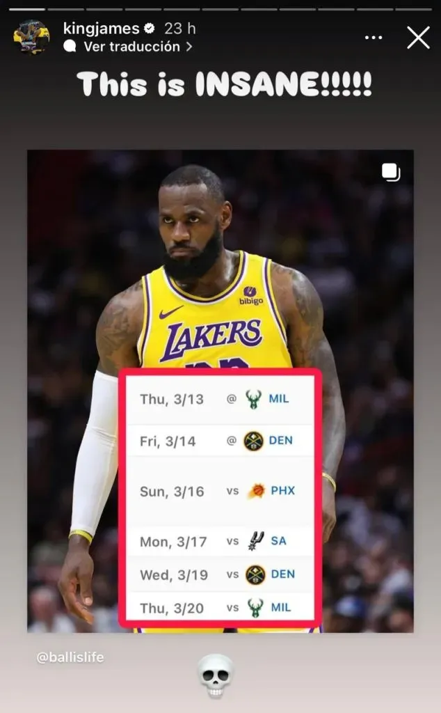 Queja de LeBron. (Foto: Instagram/ @kingjames)