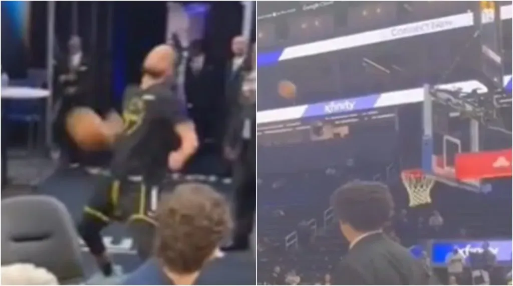 El tiro desde el túnel de Stephen Curry. (Foto: X)