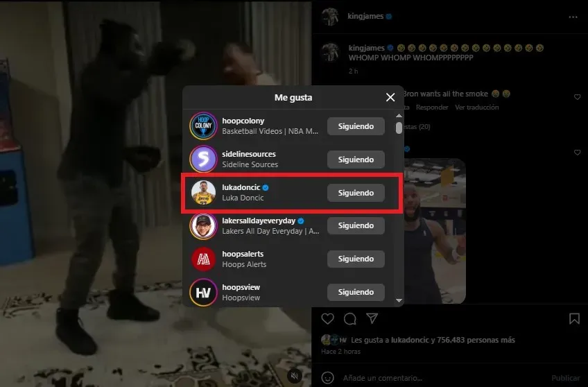 Like de Doncic a LeBron. (Foto: Instagram / @kingjames)