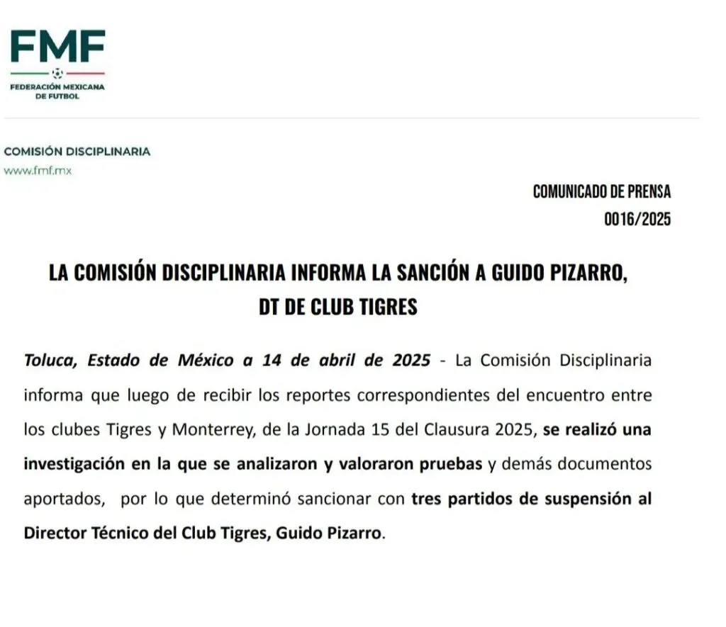 El comunicado de la Liga MX (@LigaBBVAMX)