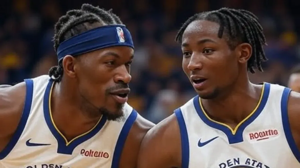 Jimmy Butler y Jonathan Kuminga. (Foto: Imagen generada por Grok IA)