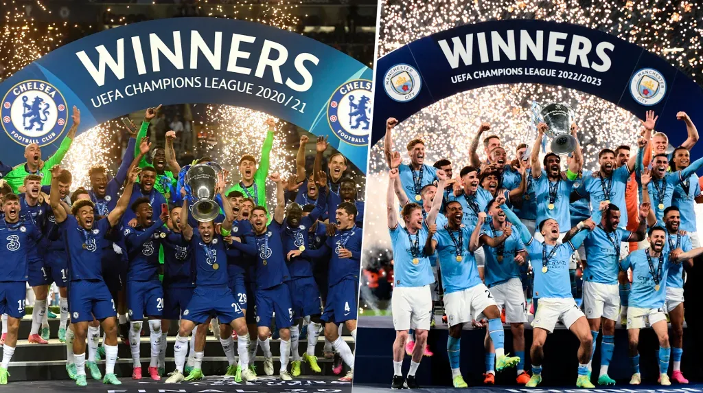Chelsea y Manchester City celebrando sus respectivas Champions Leagues (GETTY IMAGES)