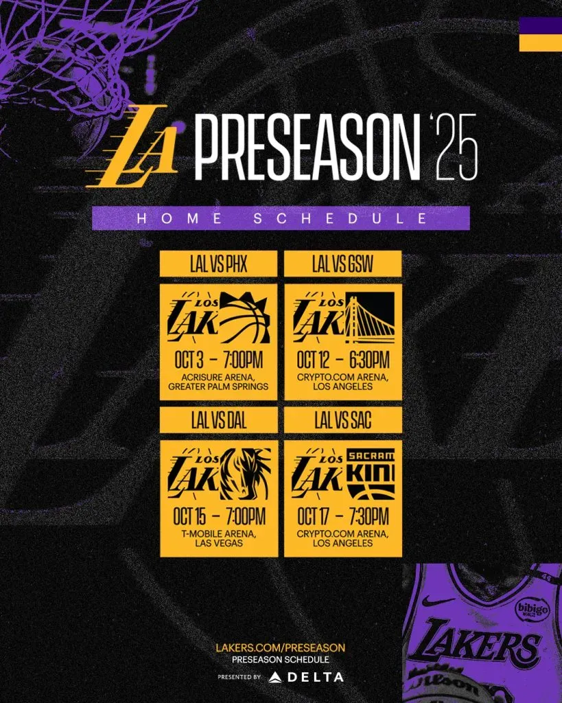 Juegos de pretemporada de Lakers. (Foto: X / @Lakers)