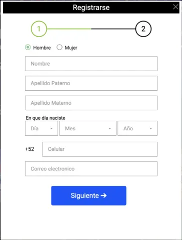 Ventana de registro Codere México