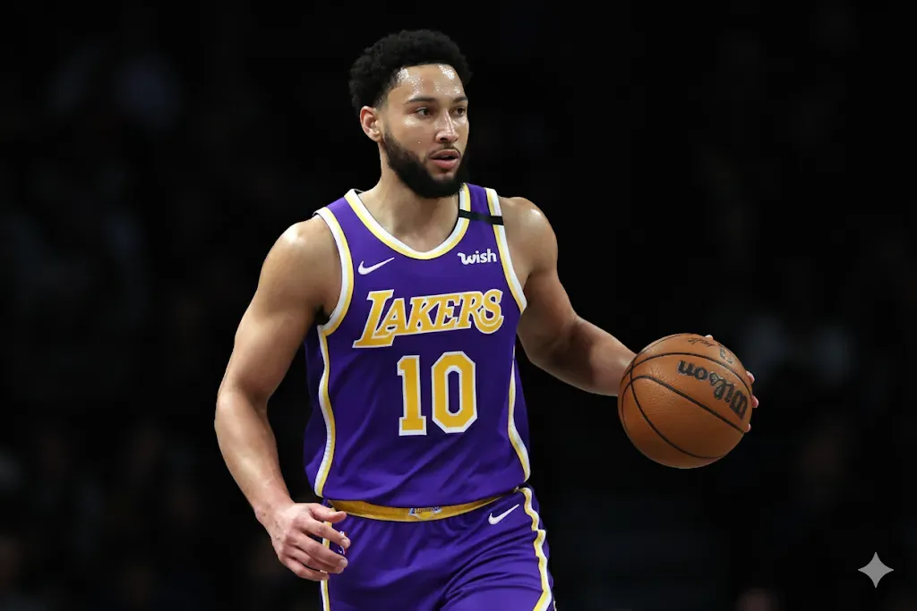 Ben Simmons con el jersey de Los Angeles Lakers (Foto creada con la IA de Google Gemini)