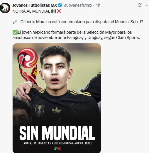Gilberto Mora no va al Mundial Sub 17