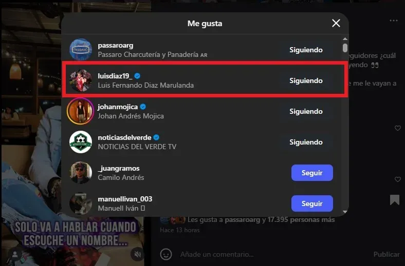 Reacción de Luis Díaz al video de Dayro Moreno. (Foto: Instagram / @dayrogol17)
