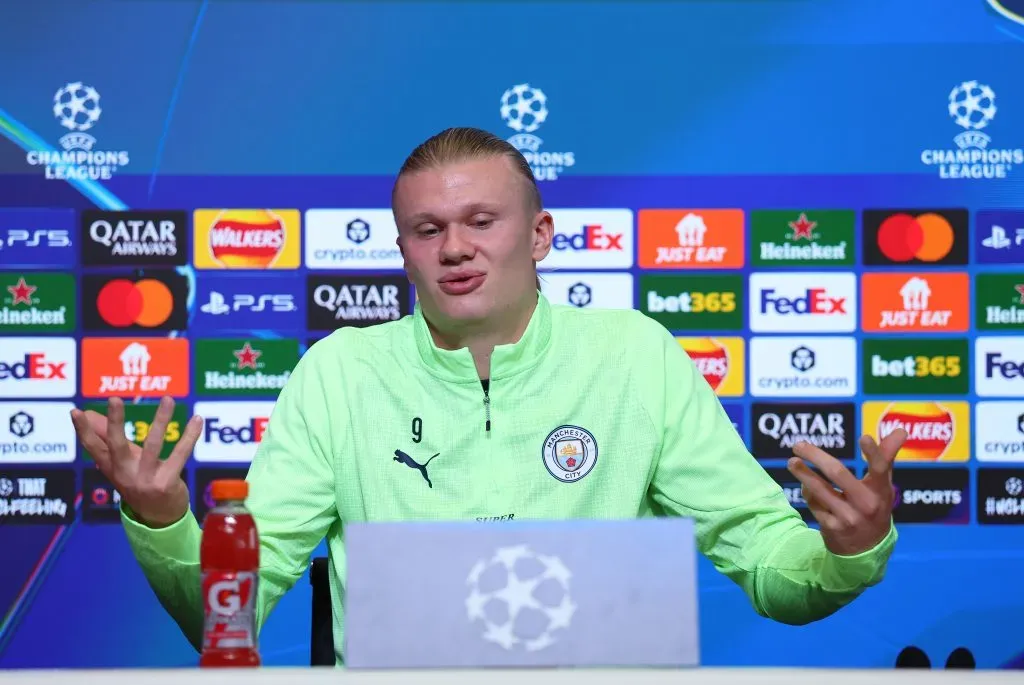 Erling Haaland en la conferencia de prensa (Getty Images)