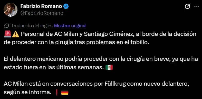 Posteo de Fabrizio Romano