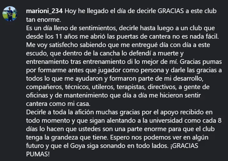 El mensaje de Andrés Araujo Marioni (@marioni_234)