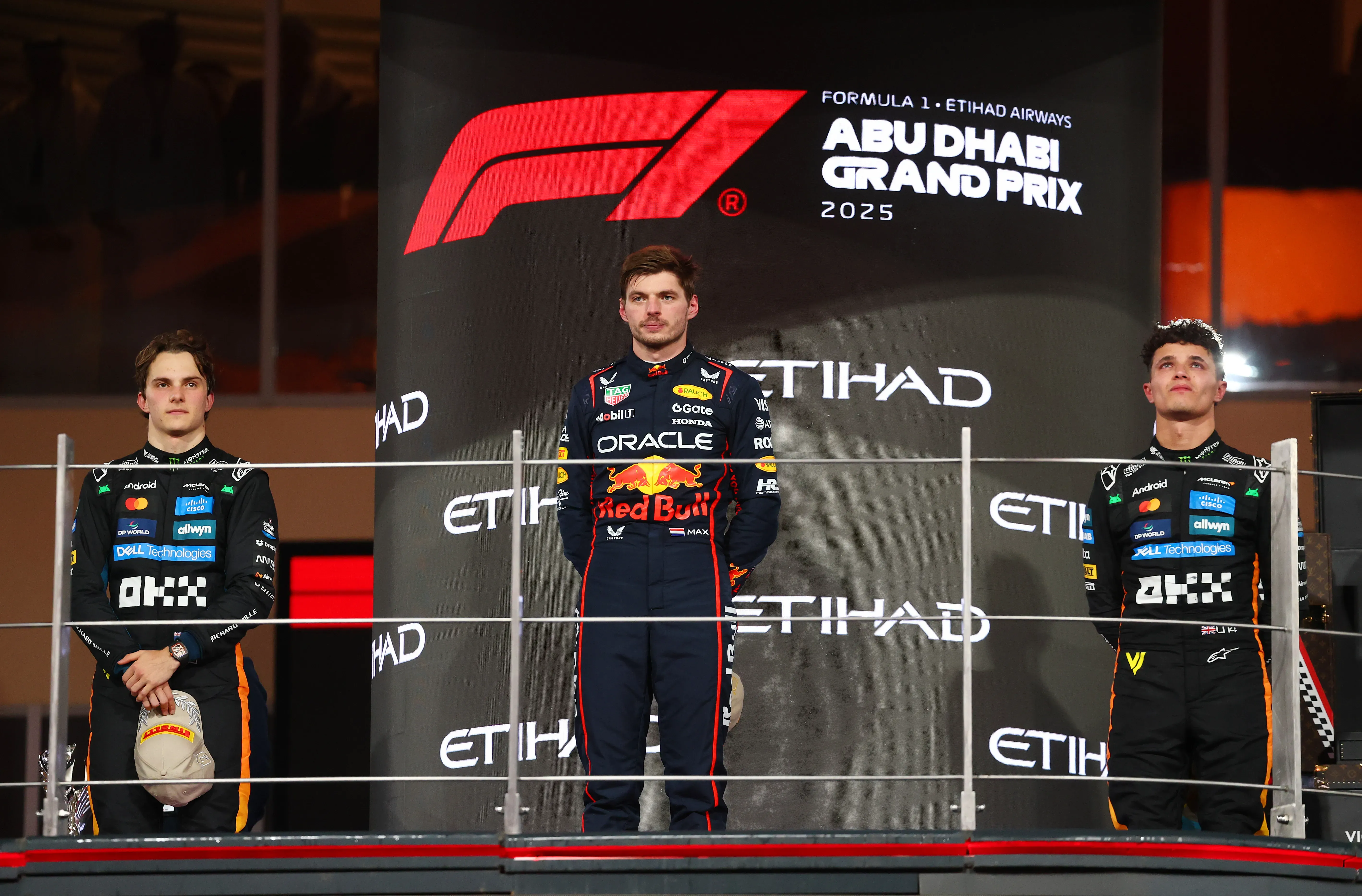 Podio del Gran Premio de Abu Dhabi 2025 (GETTY IMAGES)