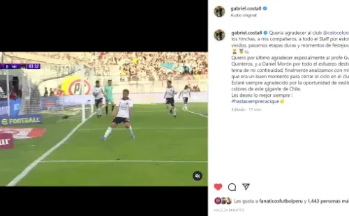 Gabriel Costa se despidió de Colo Colo. (Foto: Instagram)