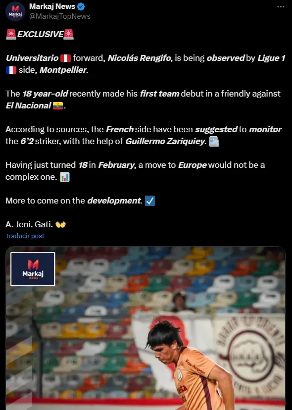 Nicolás Rengifo seguido en Francia (Foto: X).