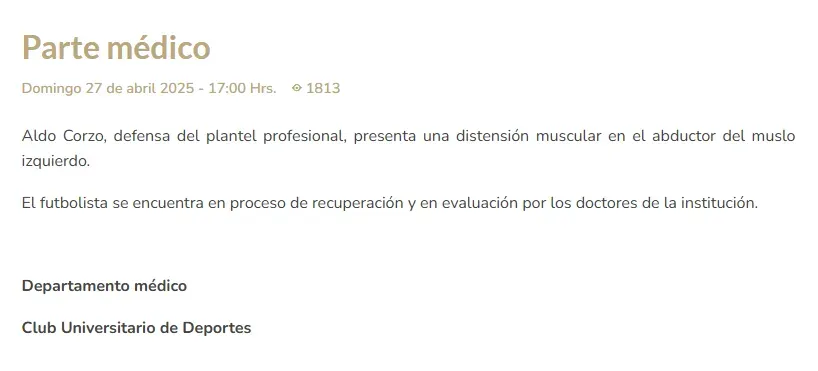 El parte médico de Aldo Corzo (Universitario).