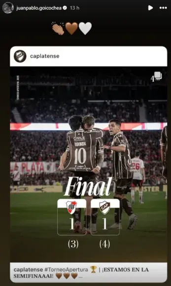 El posteo que compartió Goicochea (Instagram @juanpablo.goicochea).