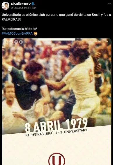 Universitario y el recuerdo de la victoria en Brasil en 1979 (X @lewandowski_101).