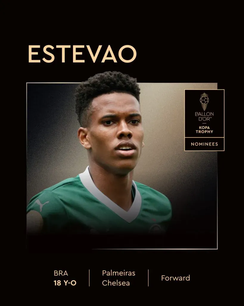Estêvão, nominado al Trofeo Kopa en la gala del Balón de Oro (X @ballondor).