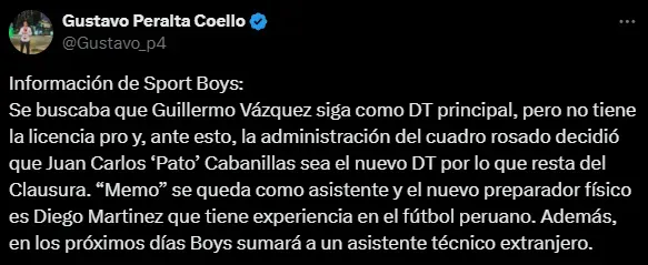 Cabanillas, Vázquez y Martínez, los integrantes del nuevo comando de Sport Boys (X @Gustavo_p4).